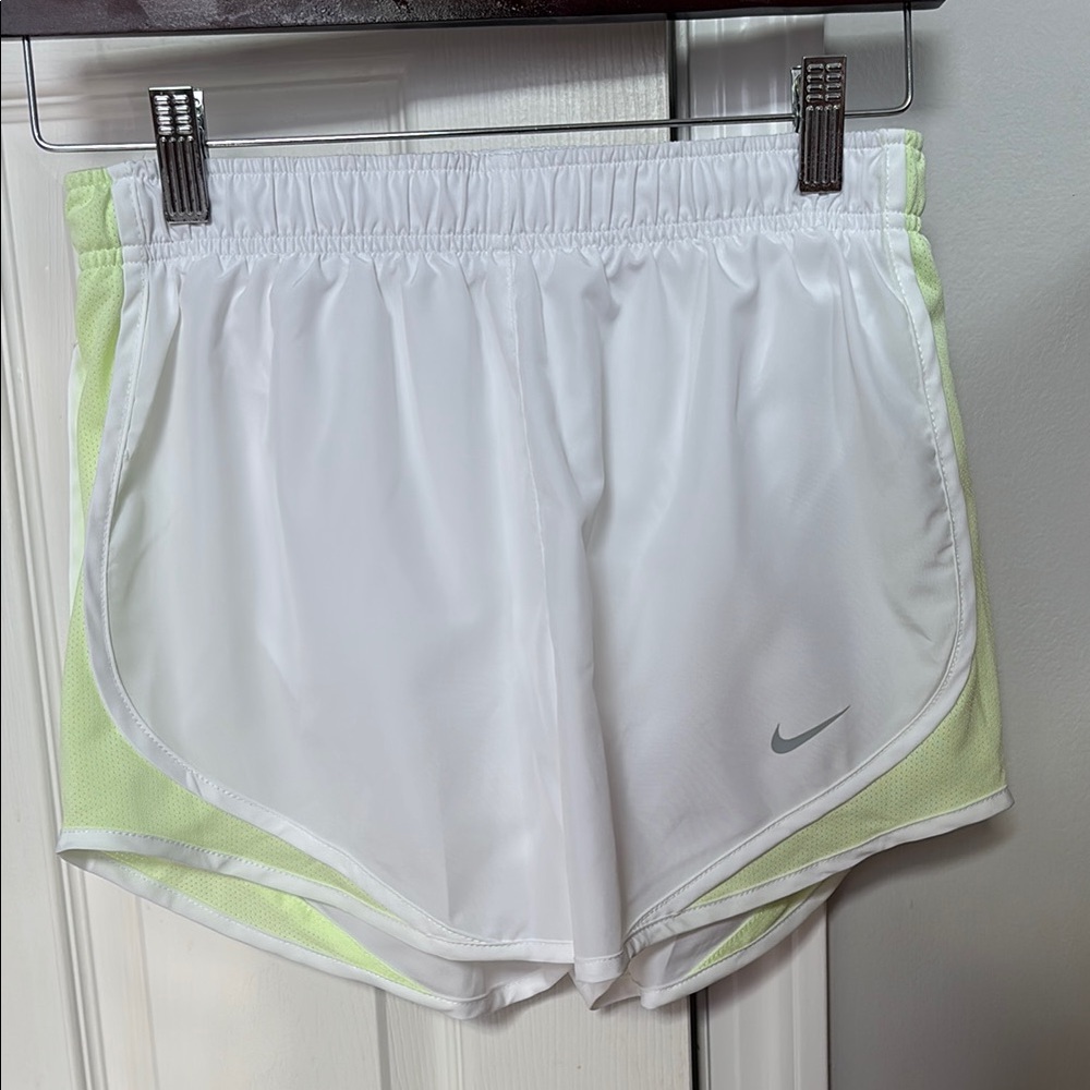 Nike Women's White and Light Green Athletic Shorts